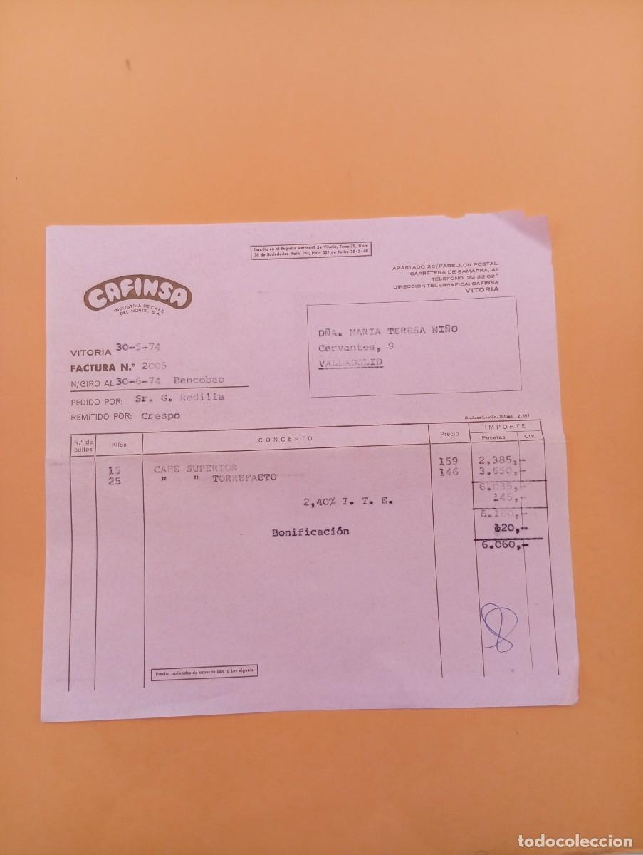 Facturas antiguas: FACTURA. VITORIA. 1974. CAFINSA. INDUSTRIA DE CAFE DEL NORTE, S. A.