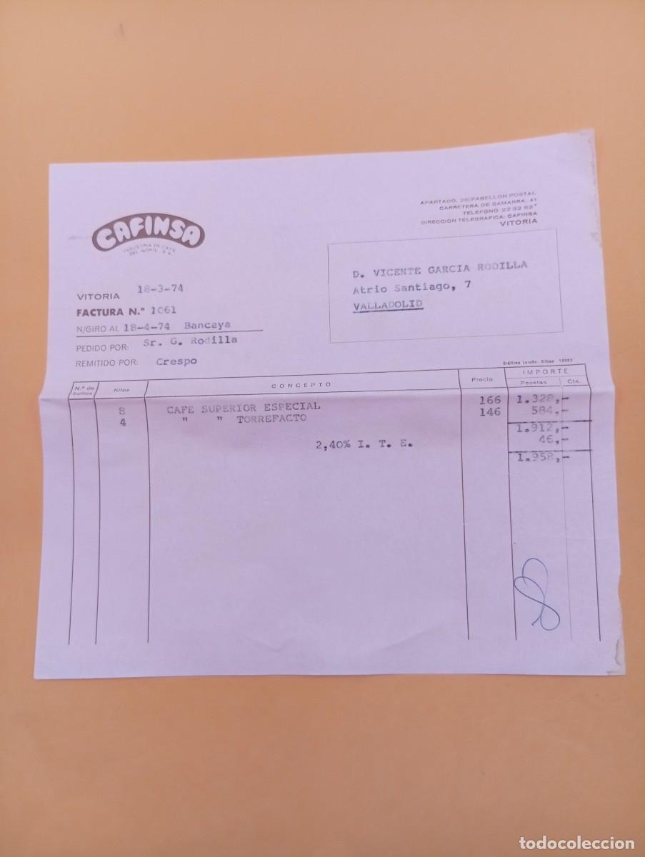 Facturas antiguas: FACTURA. VITORIA. 1974. CAFINSA. INDUSTRIA DE CAFE DEL NORTE, S. A.