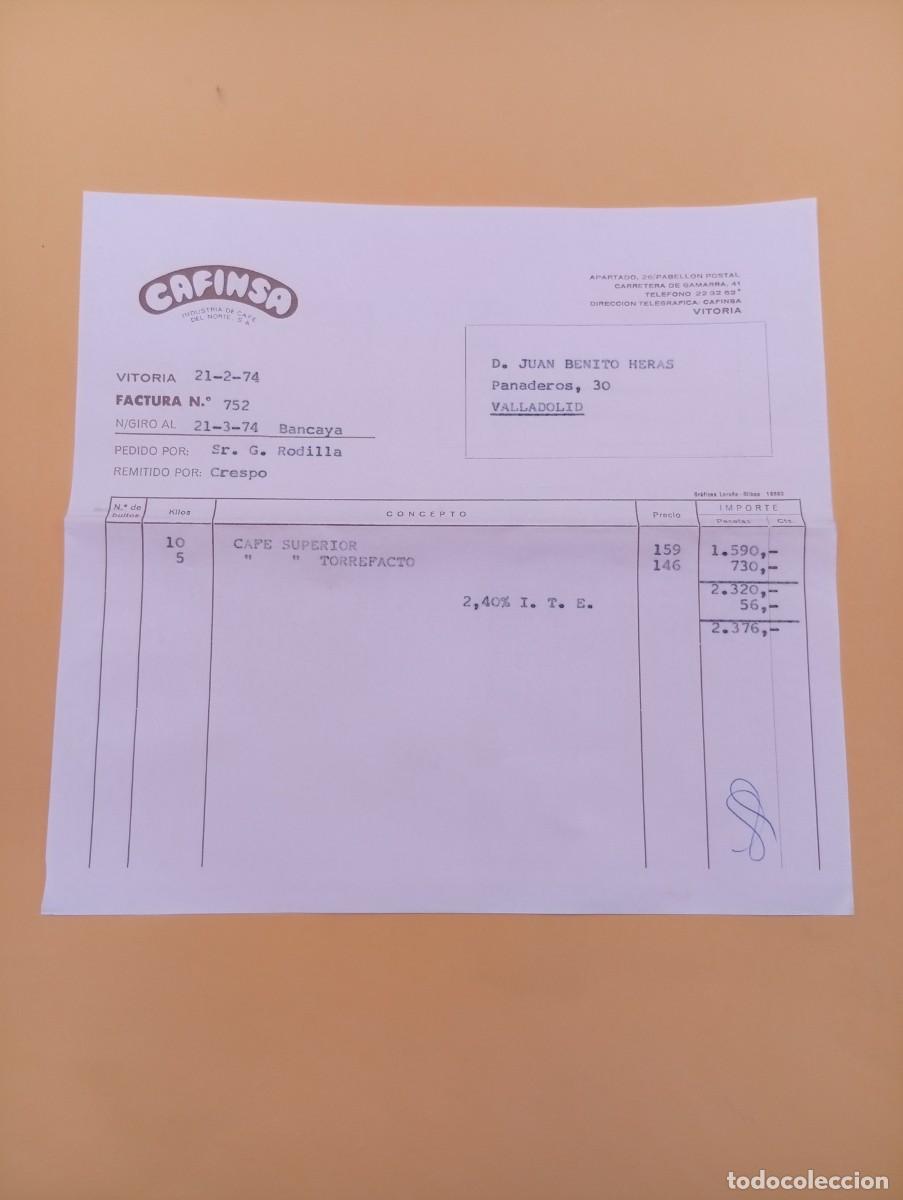 Facturas antiguas: FACTURA. VITORIA. 1974. CAFINSA. INDUSTRIA DE CAFE DEL NORTE, S. A.