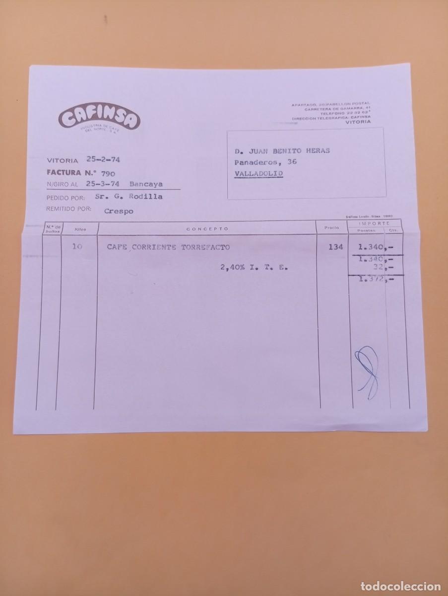 Facturas antiguas: FACTURA. VITORIA. 1974. CAFINSA. INDUSTRIA DE CAFE DEL NORTE, S. A.