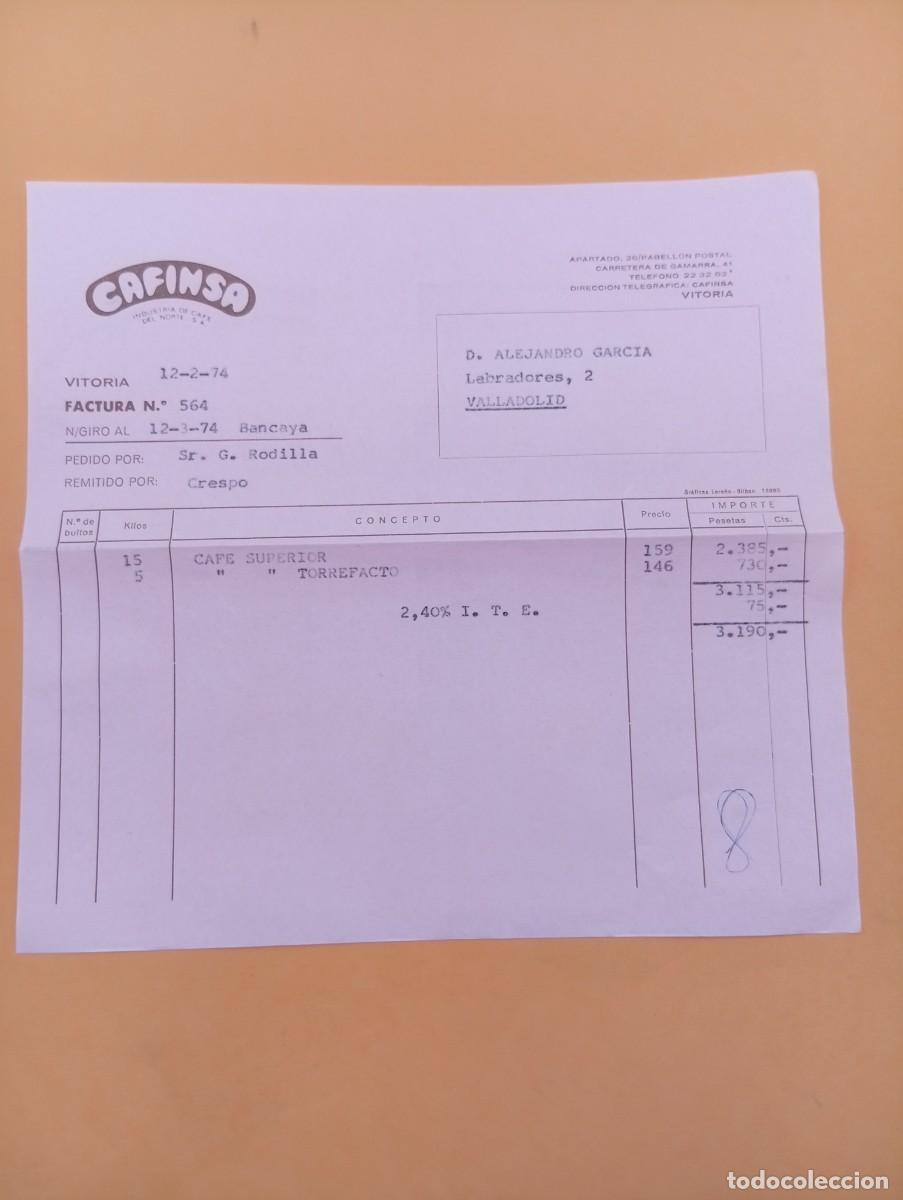 Alte Rechnungen: FACTURA. VITORIA. 1974. CAFINSA. INDUSTRIA DE CAFE DEL NORTE, S. A.