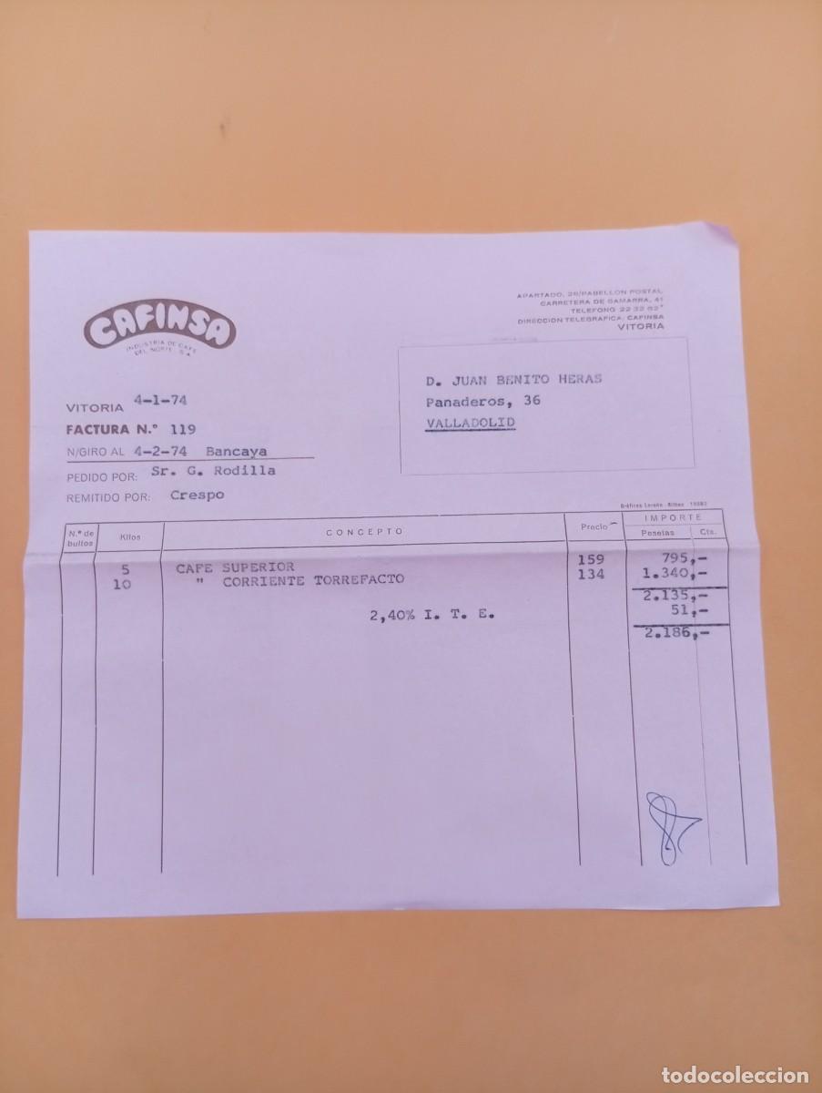 Alte Rechnungen: FACTURA. VITORIA. 1974. CAFINSA. INDUSTRIA DE CAFE DEL NORTE, S. A.