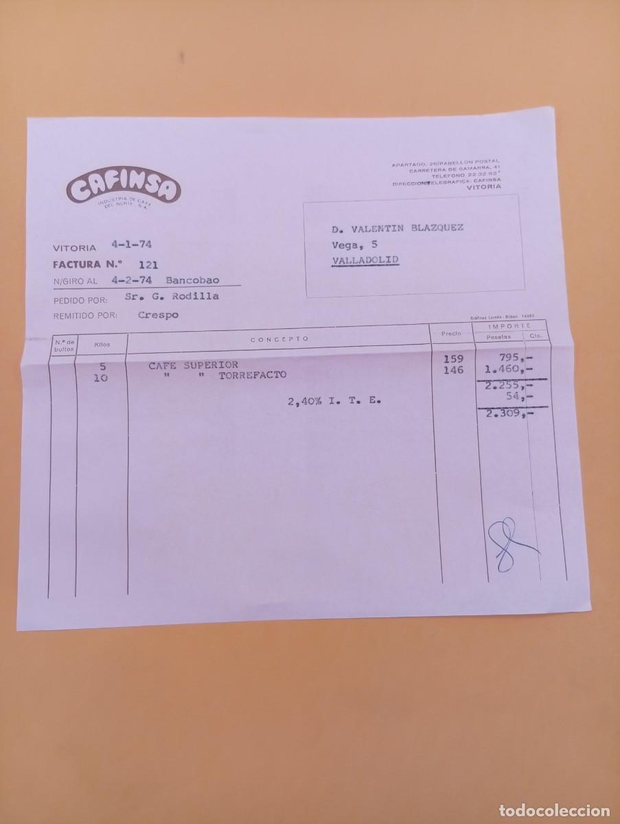 Alte Rechnungen: FACTURA. VITORIA. 1974. CAFINSA. INDUSTRIA DE CAFE DEL NORTE, S. A.