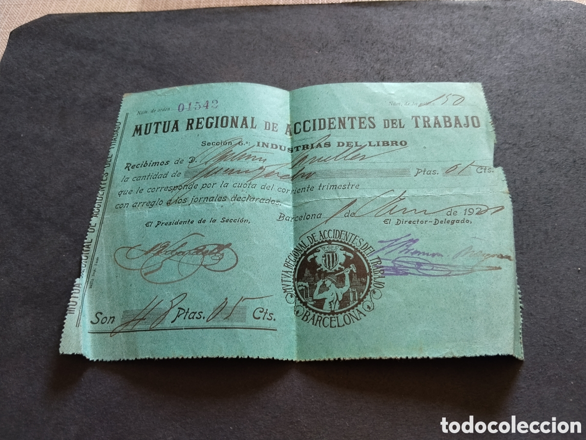 Alte Rechnungen: Recibo Mutua Regional de Accidentes del Trabajo 1920?