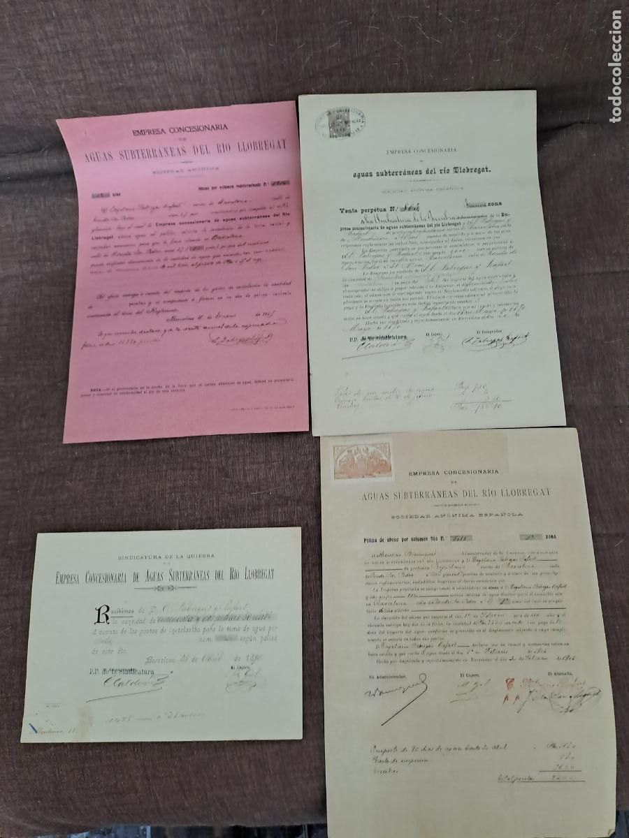 Alte Rechnungen: AGUAS SUBTERRANEAS DEL RIO LLOBREGAT - EMPRESA CONCESIONARIA - 4 DOCUMENTOS