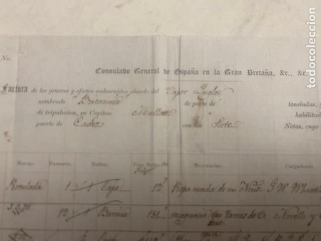 Old Invoices: Consulado General de Espa&ntilde;a en la Gran Breta&ntilde;a. Londres 1865. Factura de Embarque