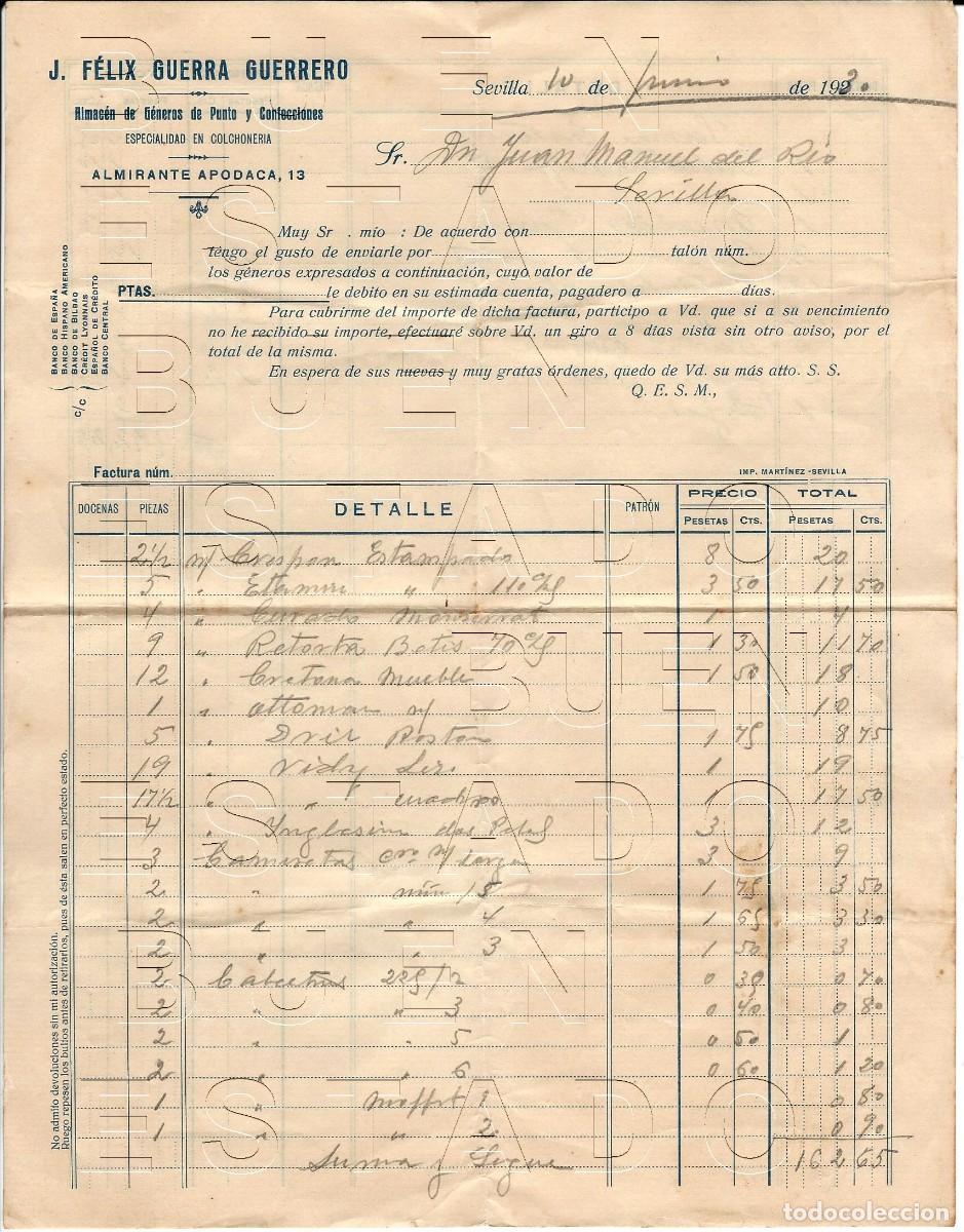 Facturas antiguas: SEVILLA FACTURA ANTIGUA FELIX GUERRA 1930 M59