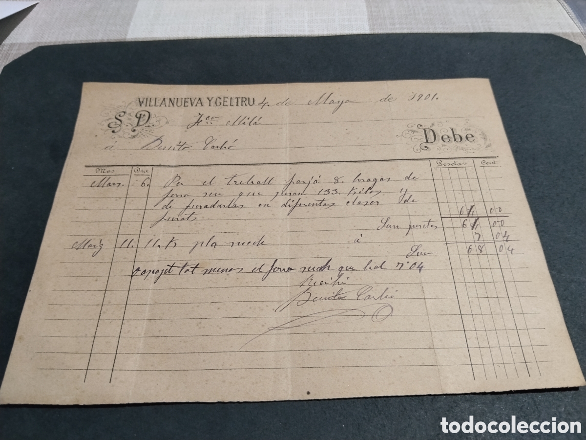 Facturas antiguas: Factura antigua Villanueva y Geltr&uacute; 1901