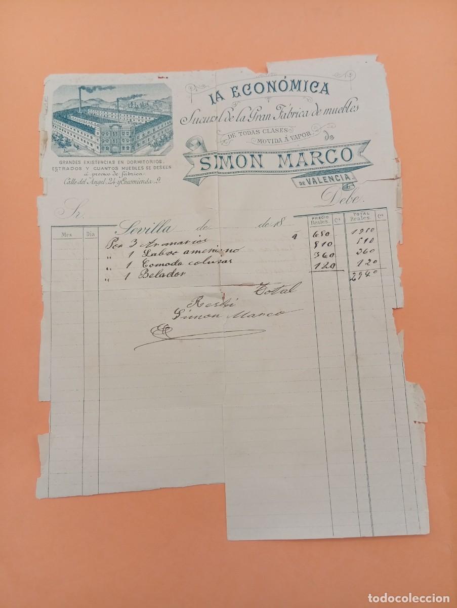 Facturas antiguas: FACTURA. SEVILLA. 18??. LA ECONIMICA. SIMON MARCO.