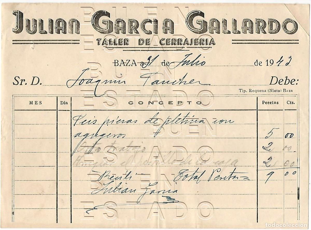 Facturas antiguas: BAZA GRANADA 1943 FACTURA ANTIGUA JULIAN GARCIA GALLARDO JOAQUIN SANCHEZ CAMACHO B01
