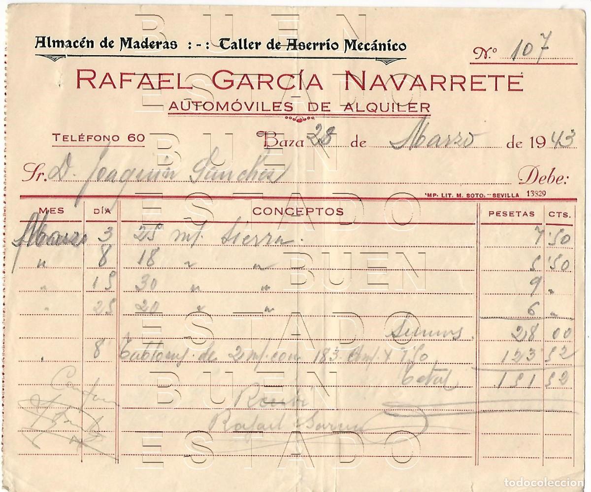 Facturas antiguas: BAZA GRANADA 1943 FACTURA ANTIGUA RAFAEL GARCIA NAVARRETE JOAQUIN SANCHEZ CAMACHO B01