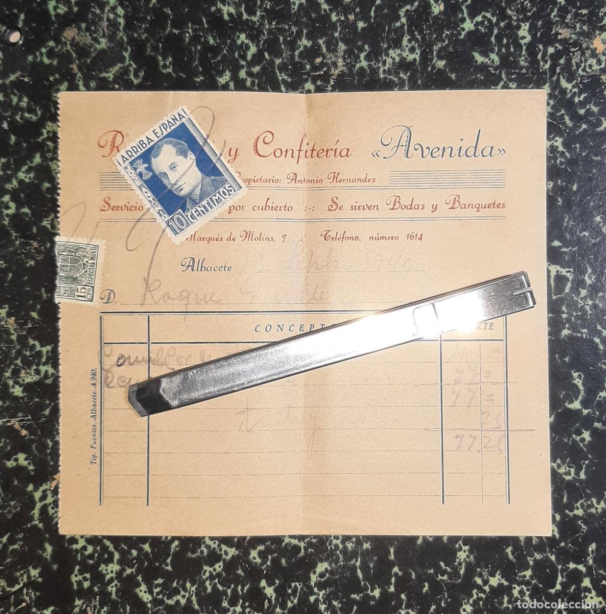 Facturas antiguas: ANTIGUA FACTURA RESTAURANTE Y CONFITERIA AVENIDA 1940 ALBACETE