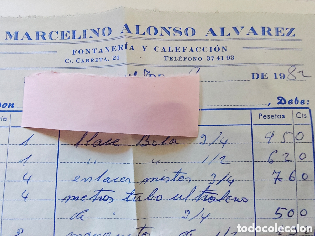 Facturas antiguas: factura - albaran - marcelino alonso - fontaneria - navaleno - soria - tdk14p