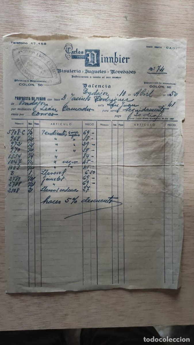 Facturas antiguas: ANTIGUA FACTURA CARLOS DINNBIER BISUTERIA JUEGUETES NOVEDADES