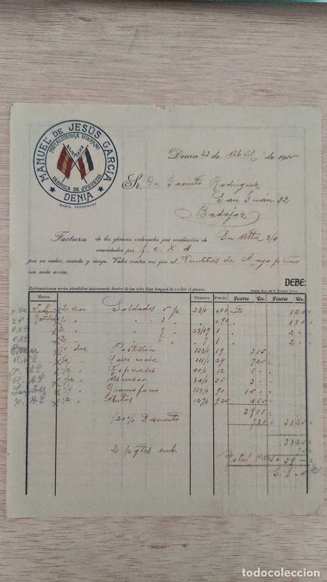 Facturas antiguas: ANTIGUA FACTURA METALURGICA HISPANO ALEMANA FABRICA DE JUGUETES MANUEL DE JESUS GARCIA DENIA 1915