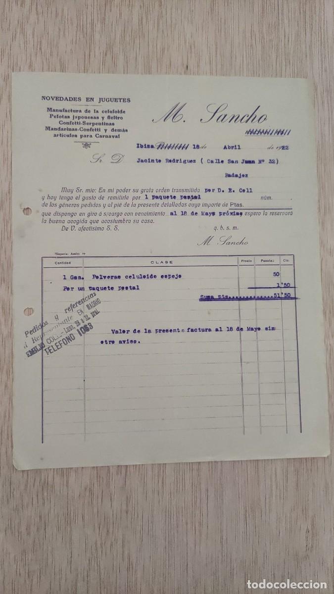 Facturas antiguas: ANTIGUA FACTURA M SANCHO NOVEDADES EN JUGUETES 1922