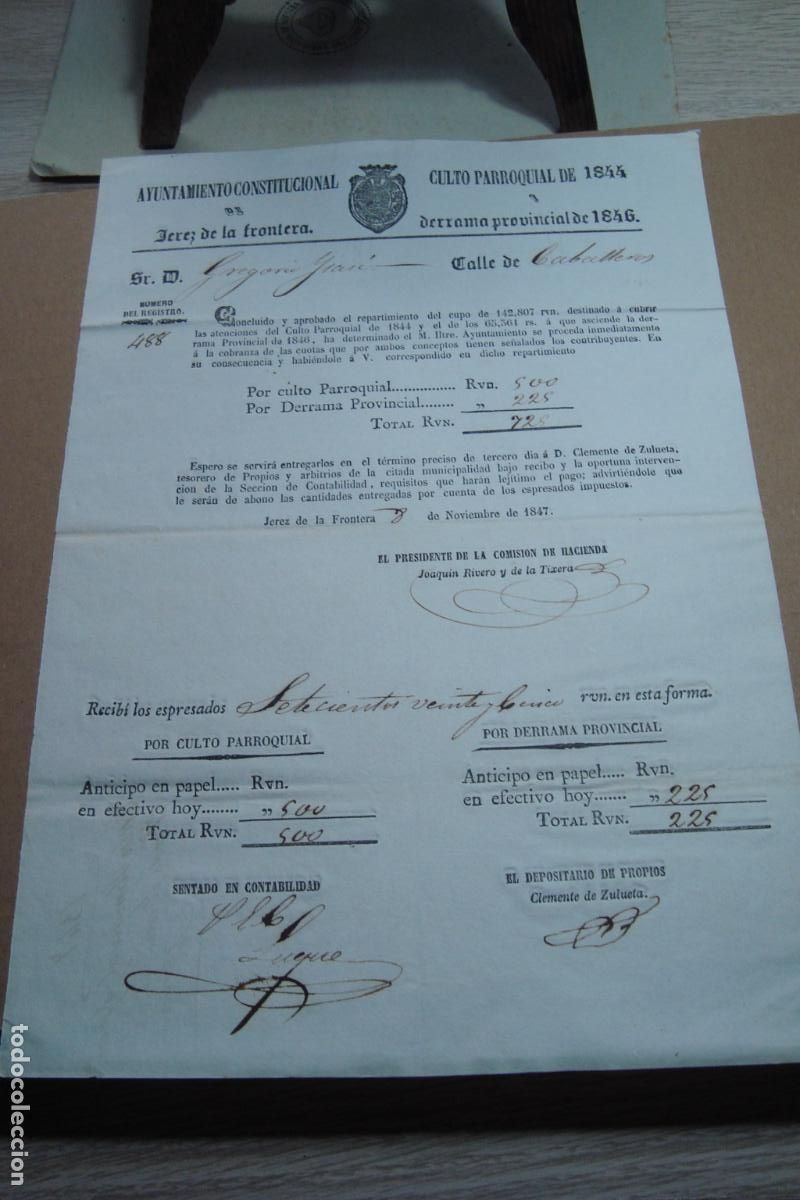 Facturas antiguas: ANTIGUO RECIBO PAGO CULTO PARROQUIAL. GREGORIO YSASI TRICIO? BODEGUERO? JEREZ FRONTERA 1846.