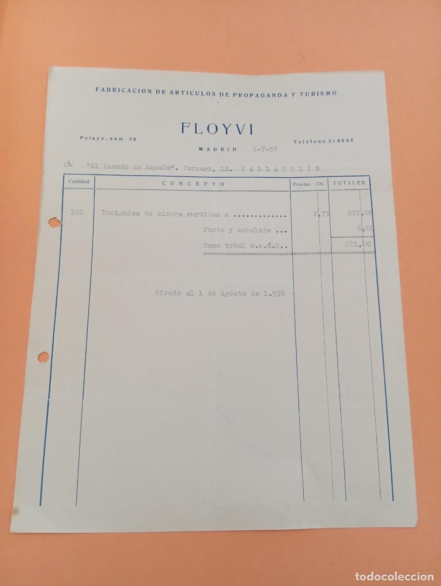 Facturas antiguas: FACTURA. MADRID. 1958. FABRICACION DE ARTICULOS DE PROPAGANDA Y TURISMO. FLOYVI.