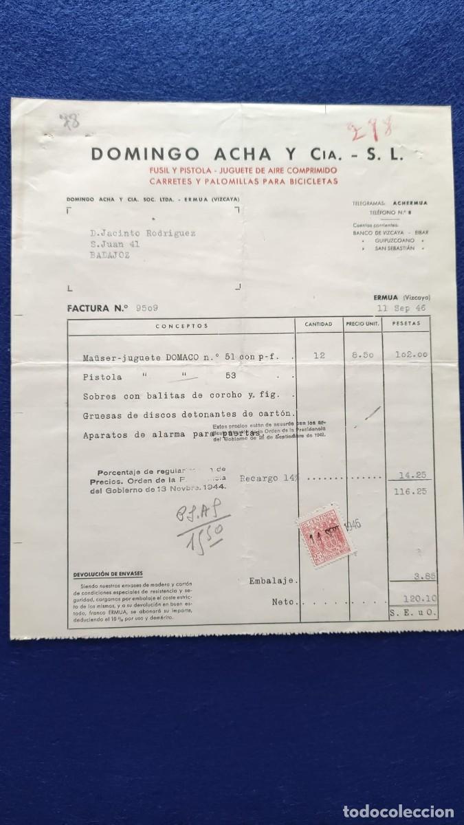 Facturas antiguas: ANTIGUA FACTURA DOMINGO ACHA Y CIA SL ERMUA VIZCAYA 1946