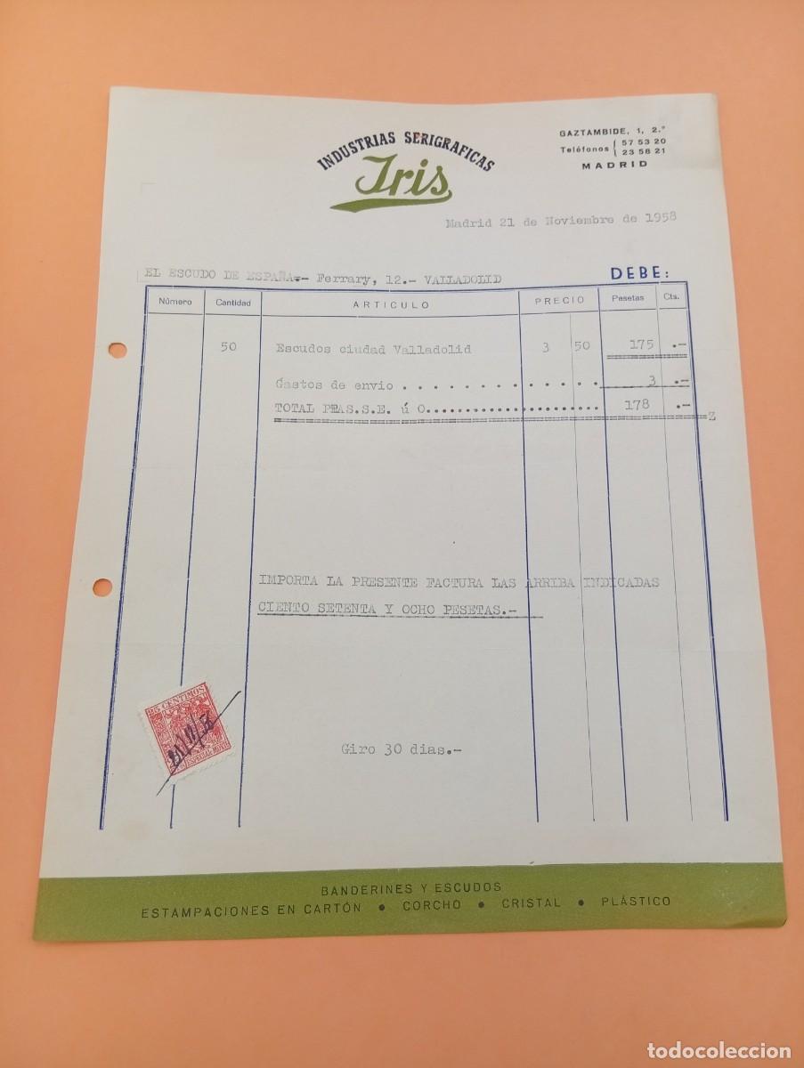 Facturas antiguas: FACTURA. MADRID. 1958. INDUSTRIAS SERIGRAFICAS IRIS.
