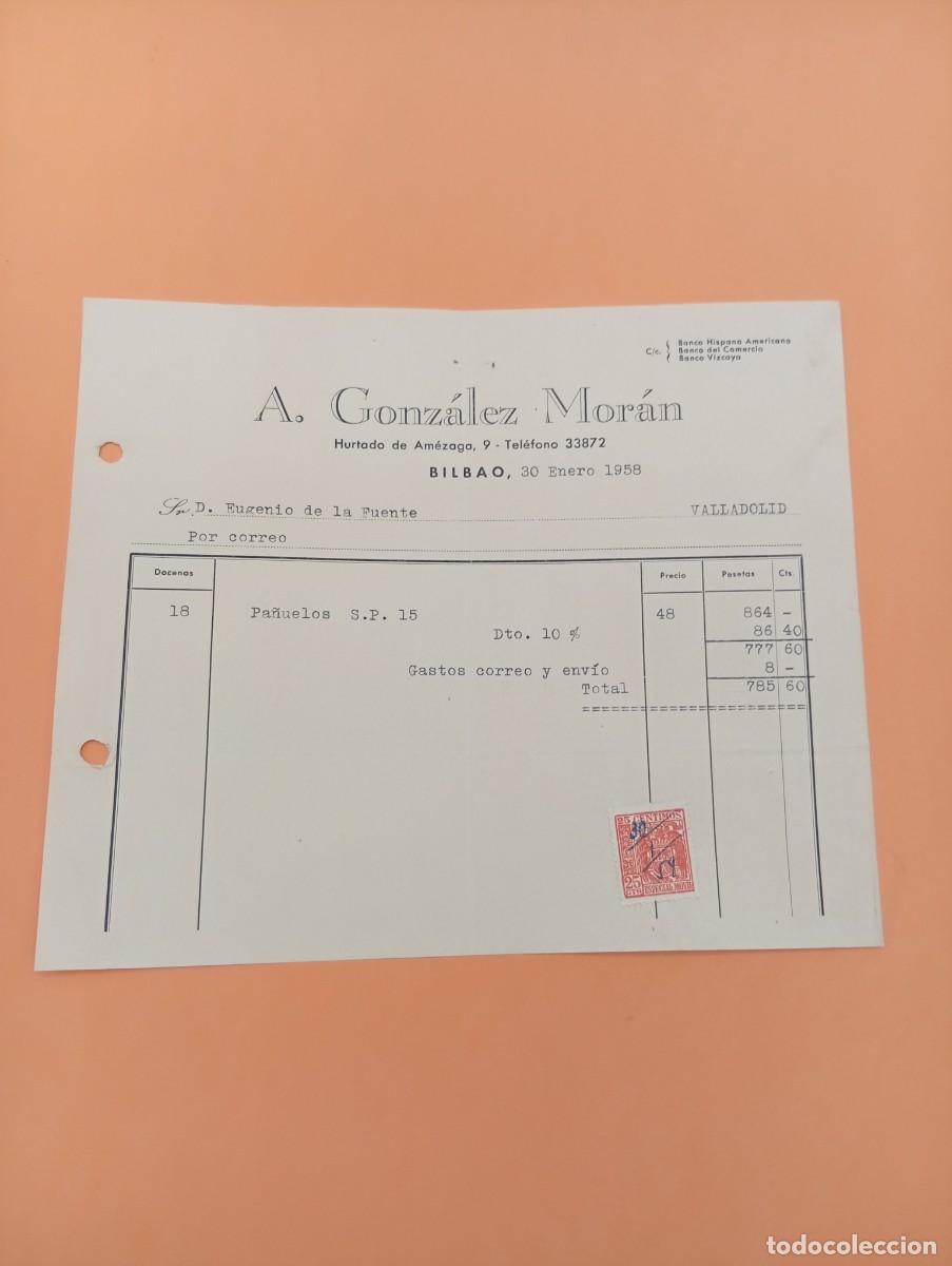 Facturas antiguas: FACTURA. BILBAO. 1958. A. GONZALEZ MORAN.