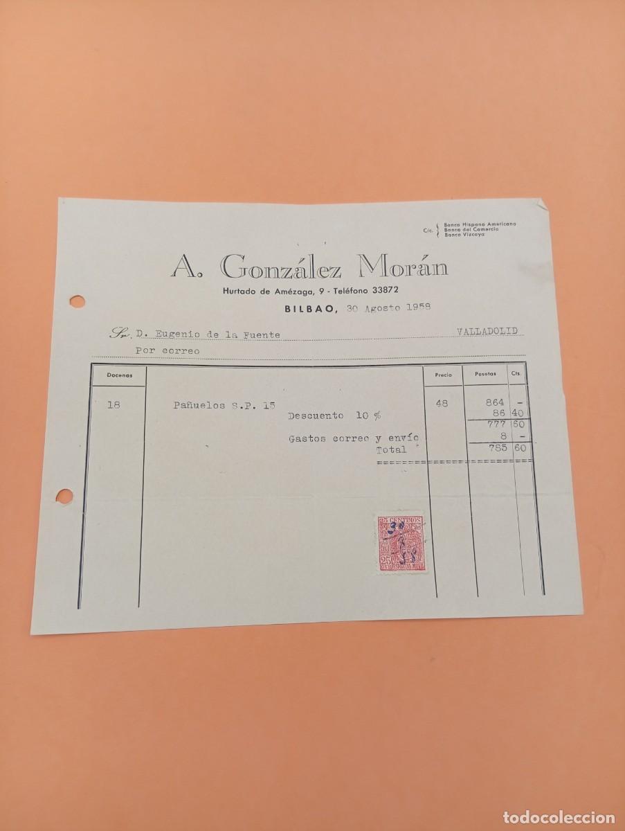 Facturas antiguas: FACTURA. BILBAO. 1958. A. GONZALEZ MORAN.