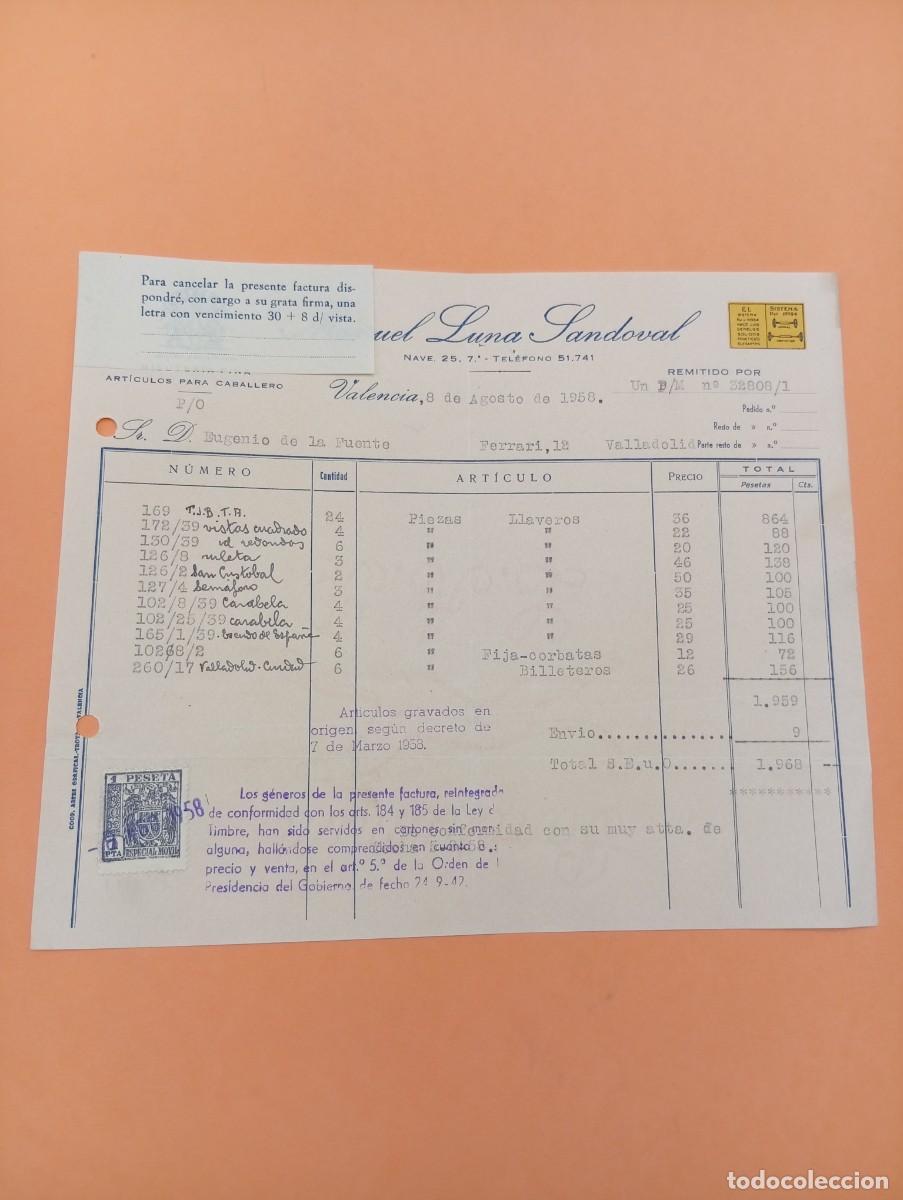 Facturas antiguas: FACTURA. VALENCIA. 1958. BISUTERIA FINA. LUNA. MANUEL LUNA SANDOVAL.