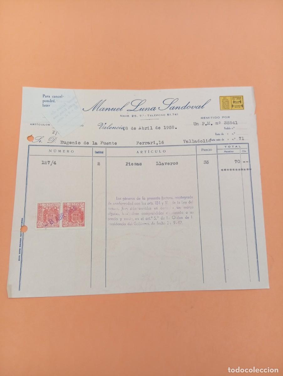 Facturas antiguas: FACTURA. VALENCIA. 1958. BISUTERIA FINA. LUNA. MANUEL LUNA SANDOVAL.
