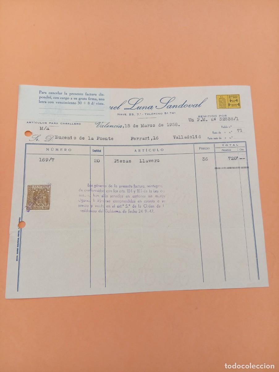 Facturas antiguas: FACTURA. VALENCIA. 1958. BISUTERIA FINA. LUNA. MANUEL LUNA SANDOVAL.