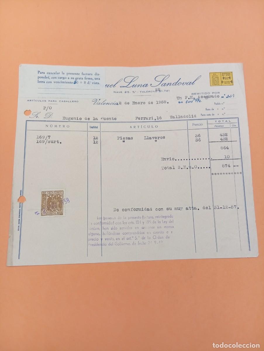 Facturas antiguas: FACTURA. VALENCIA. 1958. BISUTERIA FINA. LUNA. MANUEL LUNA SANDOVAL.