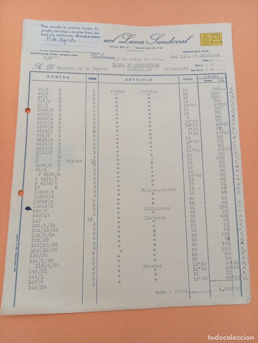 Facturas antiguas: FACTURA. VALENCIA. 1958. BISUTERIA FINA. LUNA. MANUEL LUNA SANDOVAL.
