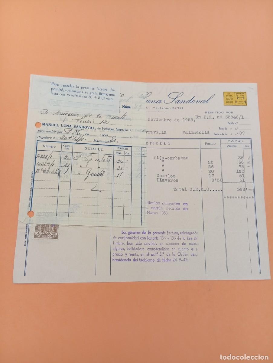 Facturas antiguas: FACTURA. VALENCIA. 1958. BISUTERIA FINA. LUNA. MANUEL LUNA SANDOVAL.