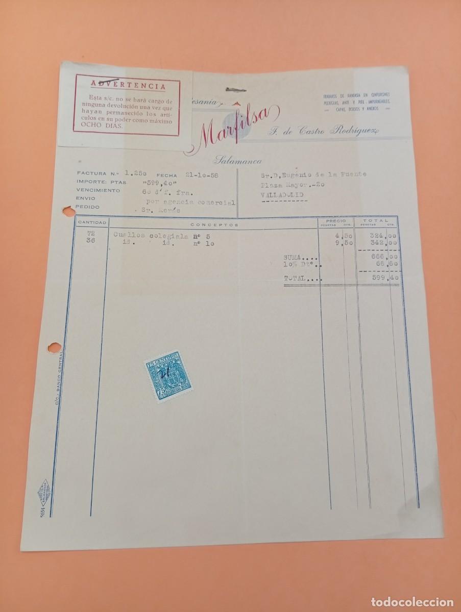 Facturas antiguas: FACTURA. SALAMANCA. 1958. TALLERES DE ARTESANIA. MARFILSA.