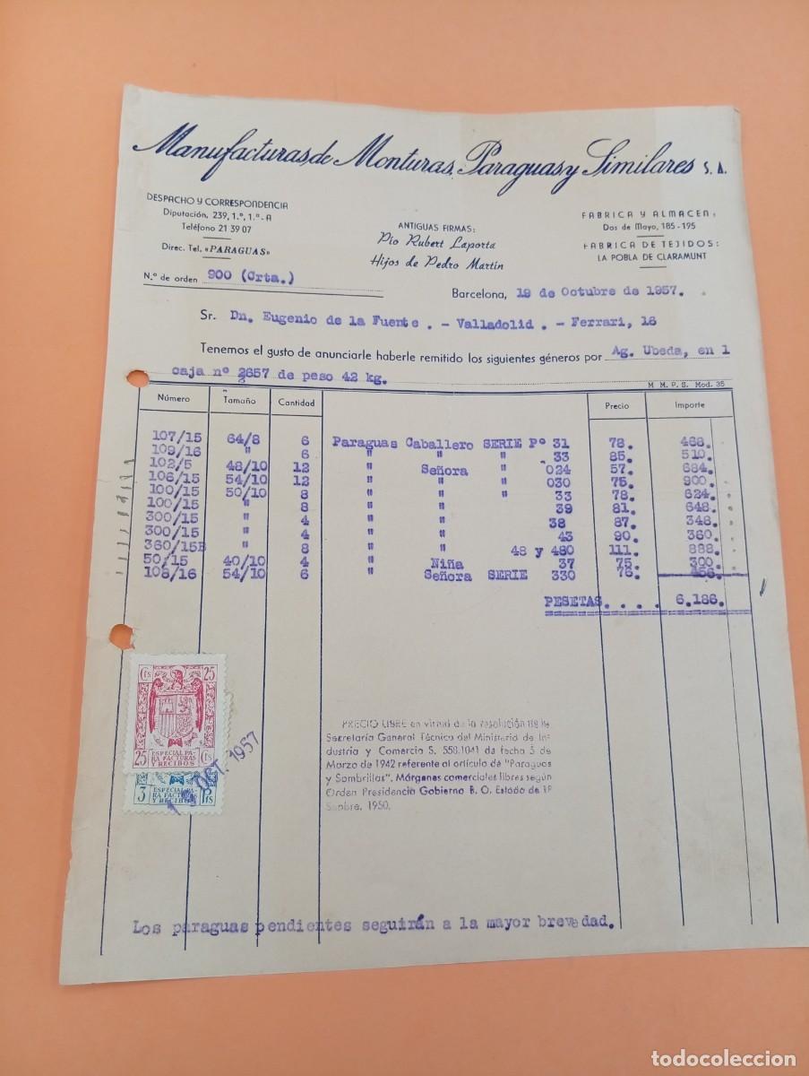 Facturas antiguas: FACTURA. BARCELONA. 1957. MANUFACTURAS DE MONTURAS DE PARAGUAS Y SIMILARES, S.A.