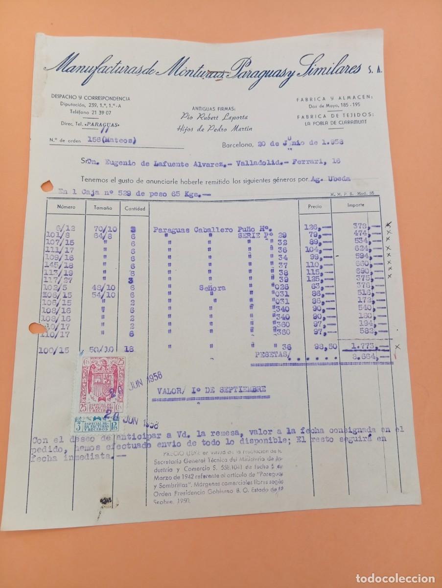Facturas antiguas: FACTURA. BARCELONA. 1958. MANUFACTURAS DE MONTURAS DE PARAGUAS Y SIMILARES, S.A.