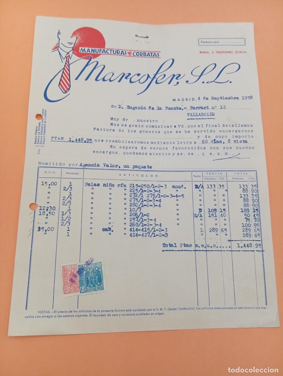 Facturas antiguas: FACTURA. MADRID. 1958. MANUFACTURAS DE CORBATAS. MANCOFER, S.L.
