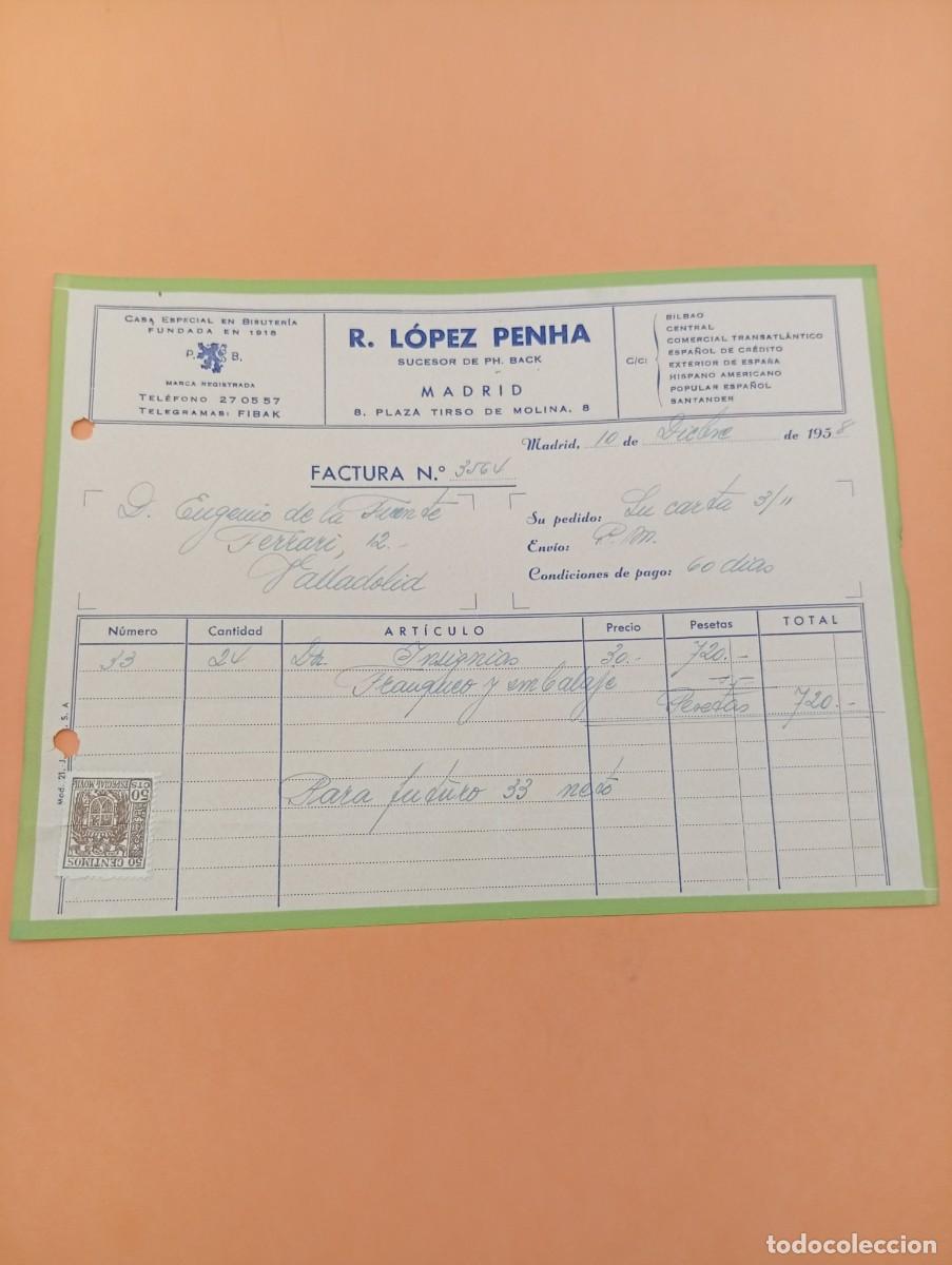 Facturas antiguas: FACTURA. MADRID, 1958. R. LOPEZ PENHA. CASA ESPECIAL EN BISUTERIA.