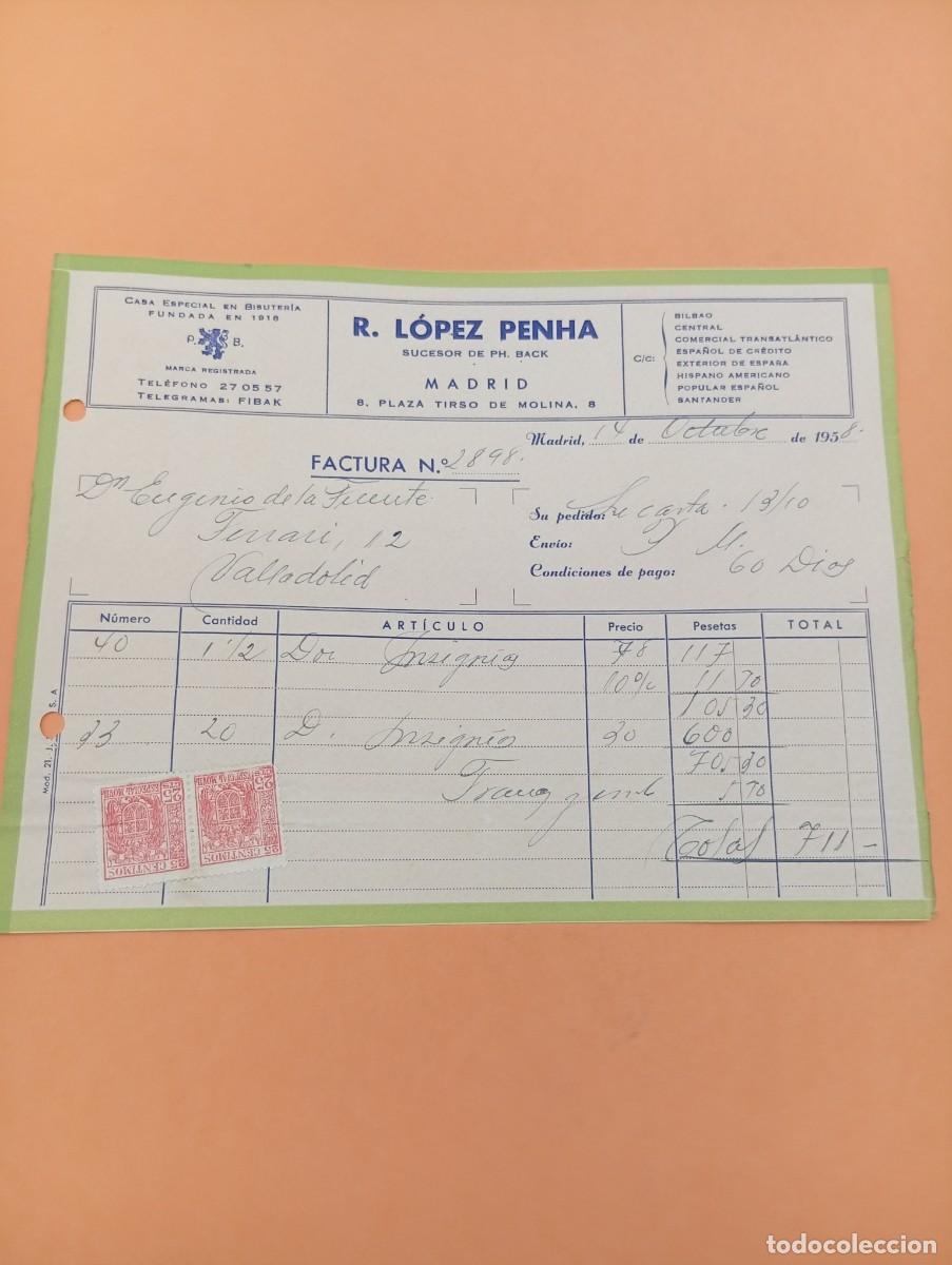 Facturas antiguas: FACTURA. MADRID, 1958. R. LOPEZ PENHA. CASA ESPECIAL EN BISUTERIA.