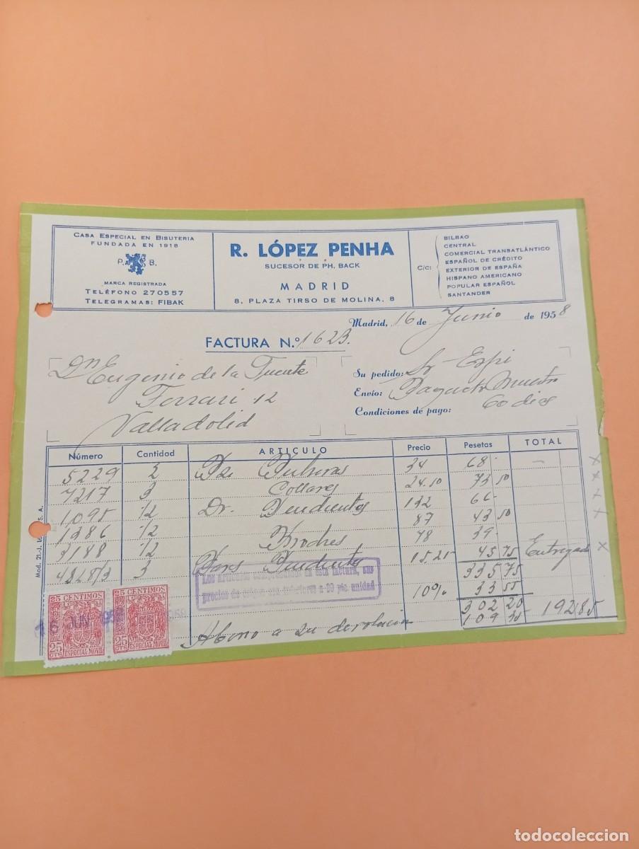 Facturas antiguas: FACTURA. MADRID, 1958. R. LOPEZ PENHA. CASA ESPECIAL EN BISUTERIA.