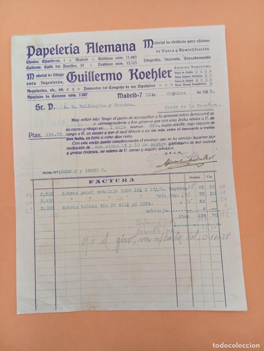 Facturas antiguas: FACTURA. MADRID. 1928. PAPELERIA ALEMANA. GUILLERMO KOEHKER.