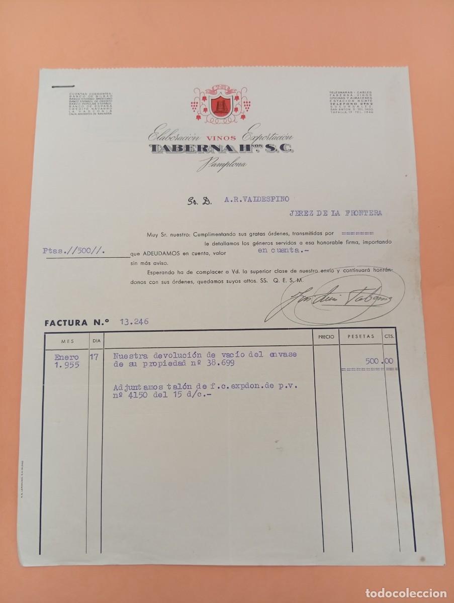 Facturas antiguas: FACTURA. JEREZ DE LA FRONTERA. 1955. TABERBA HNOS. S.C. ELABORACION VINOS EXPORTACION.