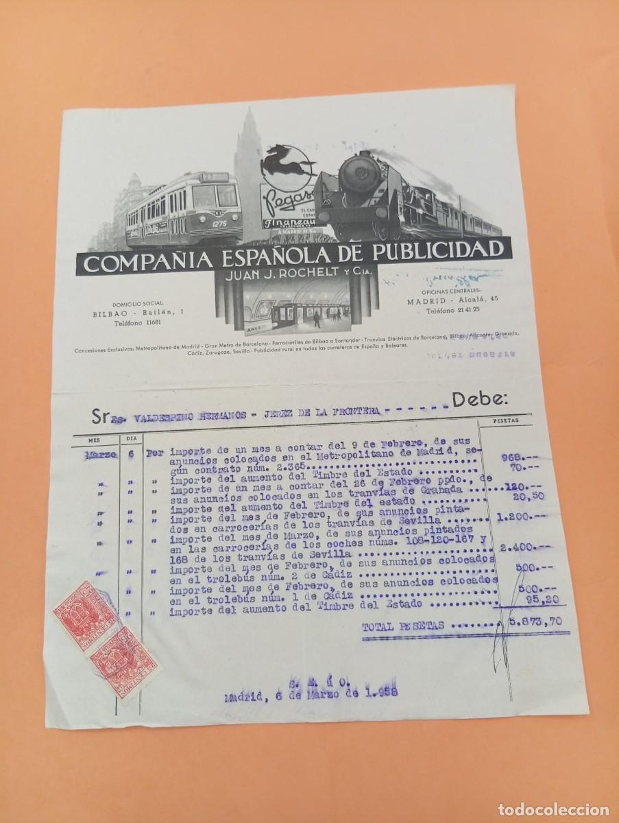 Facturas antiguas: FACTURA. MADRID. 1958. COMPA&Ntilde;IA ESPA&Ntilde;OLA DE PUBLICIDAD. JUAN J. ROCHELT Y CIA.