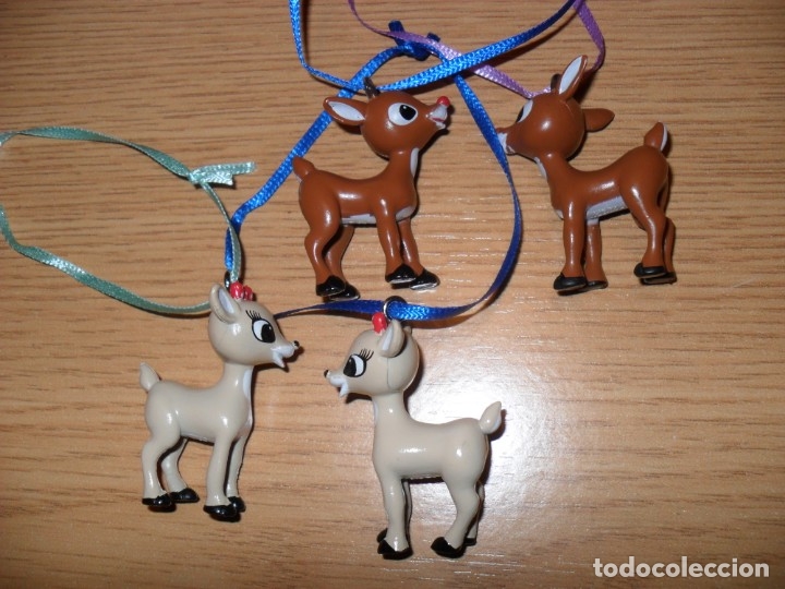 Figurines d'action: Lote de 4 Figuras 4 cm alto Cervantillo Ciervo Adorno Arbol de Navidad con colgante de 7 cm