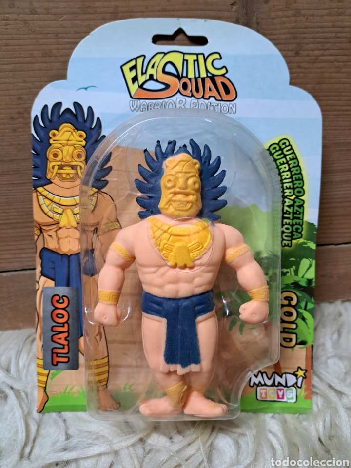 Figuras de acci&oacute;n: MU&Ntilde;ECO ELASTIC SQUAD- TLALOC (GUERRERO AZTECA), MUNDITOYS. PRECINTADO!.