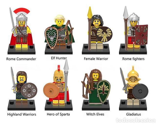 Figuras de acci&oacute;n: Lote de 8 Figuras Construccion Gladiatus Gladiator Guerreros Caballeros Medievales Roma Comandante H