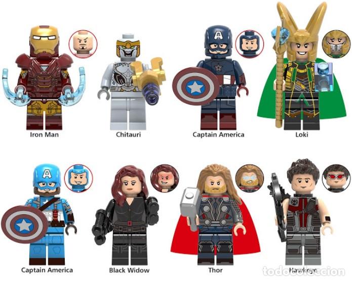 Action Figures: Lote de 8 Figuras Construccion Iron Man, Chitauri, Capitan America, Loki, Black Willow (Viuda Negra)