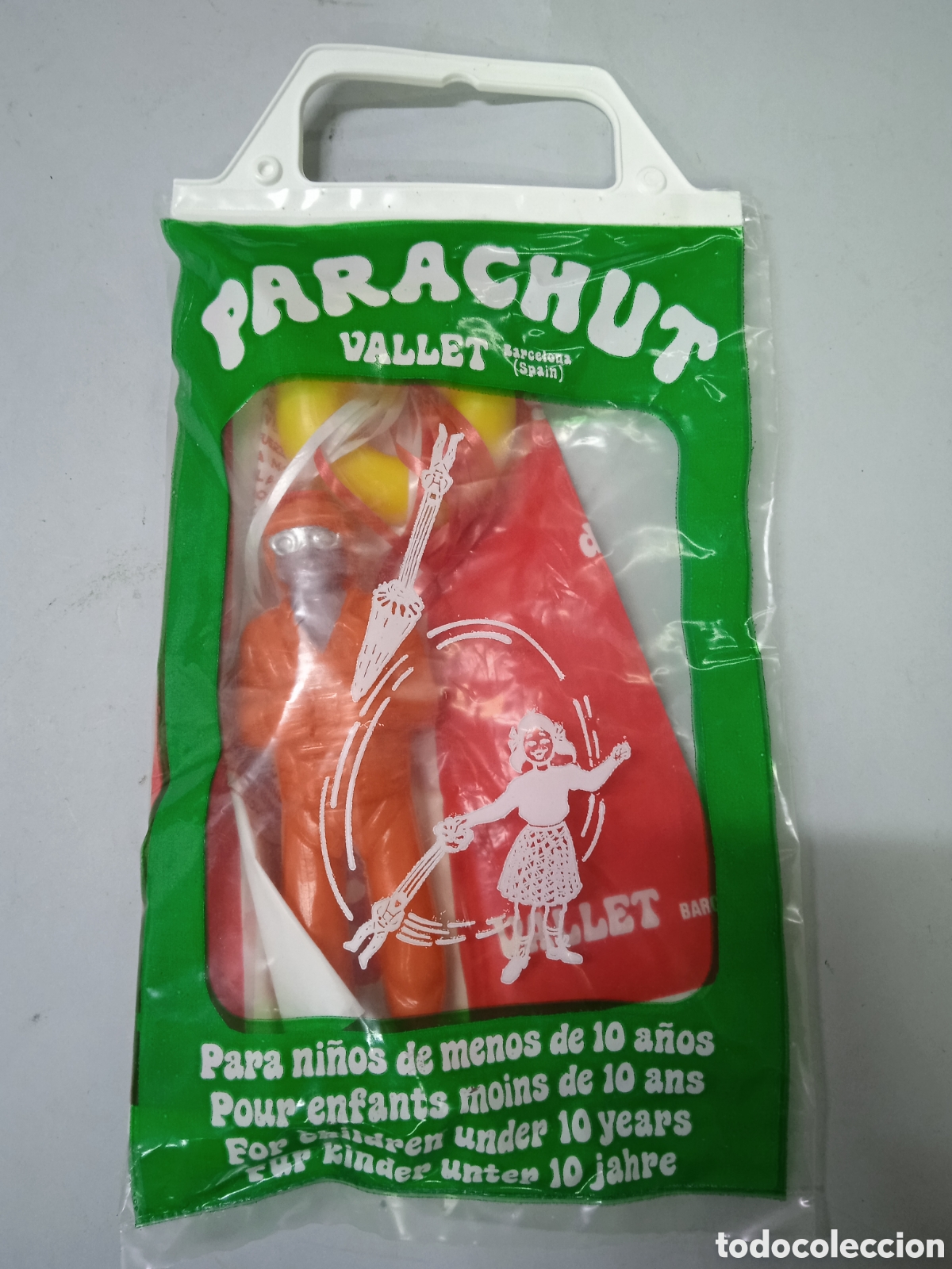 Figuras de acci&oacute;n: Antiguo juguete Parachut paraca&iacute;das Vallet Barcelona naranja