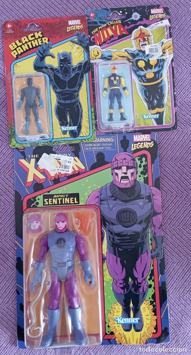 Action Figures: Lote de 3 figuras de acci&oacute;n de Marvel de Kenner , Nova, pantera negra y Centinela en blister.