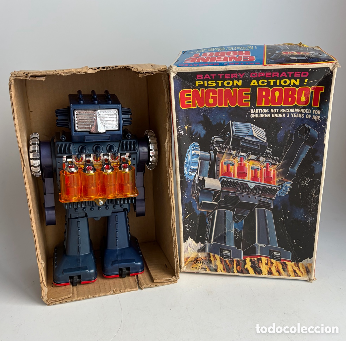 Figuras de acci&oacute;n: Robot Japones SH Horikawa Piston Action Engine Robot de 1969 en su caja original