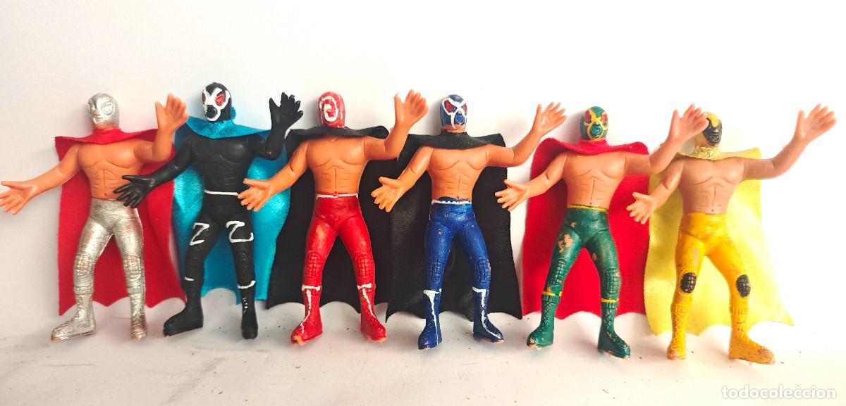Figuras de acci&oacute;n: Lote de 6 Figuras Vintage de Lucha Libre Mexicana &ndash; Folk Art Mexicano &ndash; PVC Pintado a Mano con Capas